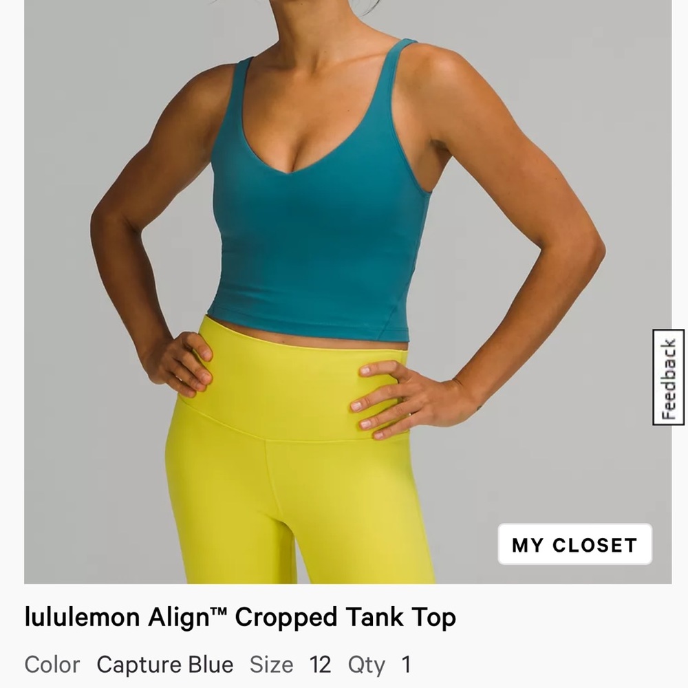Lululemon Align Cropped Tank Top Size 12, Capture Blue